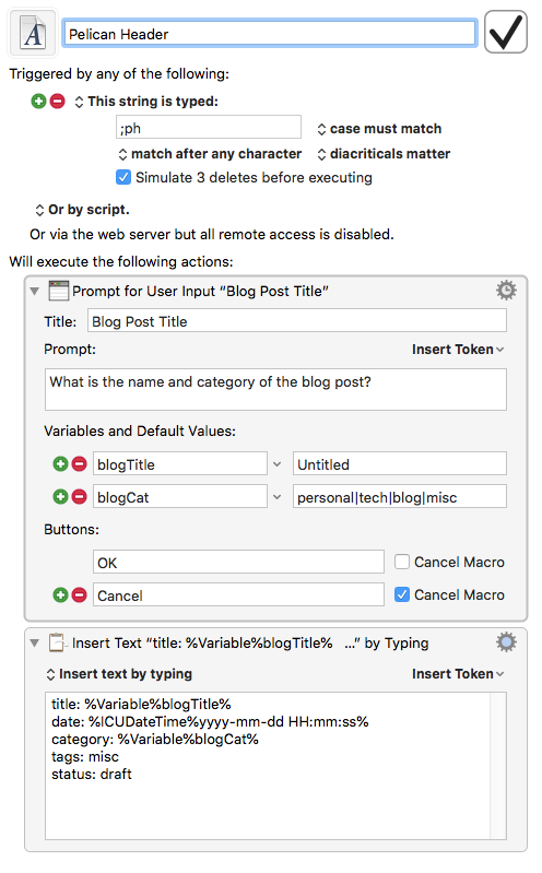 Using keyboard to format the header and category for a blog post.